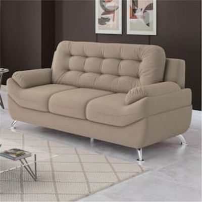 Sofá 3 Lugares Linoforte Mercury Revestido com 200cm de Largura e Revestido em Tecido Suede Bege Claro