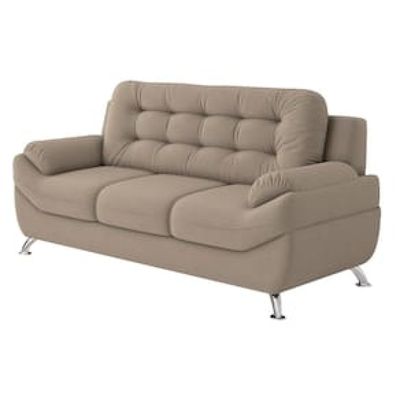 Sofá 3 Lugares Linoforte Mercury Revestido com 200cm de Largura e Revestido em Tecido Suede Bege Claro