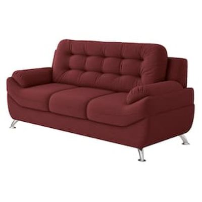 Sofá 3 Lugares Linoforte Mercury Revestido com 200cm de Largura e Revestido em Tecido Suede Vermelho Carne