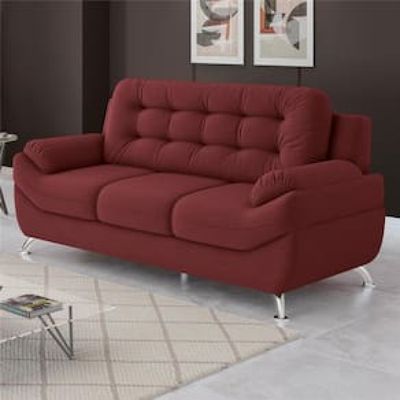 Sofá 3 Lugares Linoforte Mercury Revestido com 200cm de Largura e Revestido em Tecido Suede Vermelho Carne