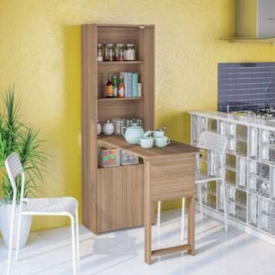 Armário Multiuso Politorno Goiânia com 2 Portas, 3 Prateleiras e Mesa Retrátil com Chave Marrom Chocolate