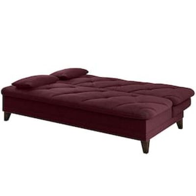Sofá-Cama 3 Lugares Linoforte Jamile com Encosto Reclinável em Tecido Suede 188cm de Largura Vermelho Carne