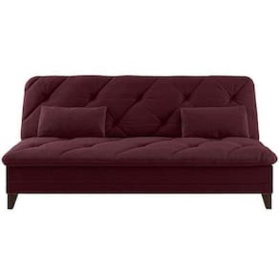 Sofá-Cama 3 Lugares Linoforte Jamile com Encosto Reclinável em Tecido Suede 188cm de Largura Vermelho Carne