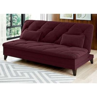 Sofá-Cama 3 Lugares Linoforte Jamile com Encosto Reclinável em Tecido Suede 188cm de Largura Vermelho Carne