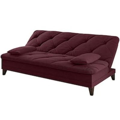 Sofá-Cama 3 Lugares Linoforte Jamile com Encosto Reclinável em Tecido Suede 188cm de Largura Vermelho Carne