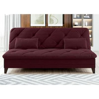 Sofá-Cama 3 Lugares Linoforte Jamile com Encosto Reclinável em Tecido Suede 188cm de Largura Vermelho Carne