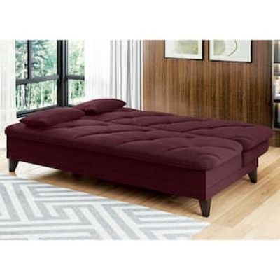 Sofá-Cama 3 Lugares Linoforte Jamile com Encosto Reclinável em Tecido Suede 188cm de Largura Vermelho Carne