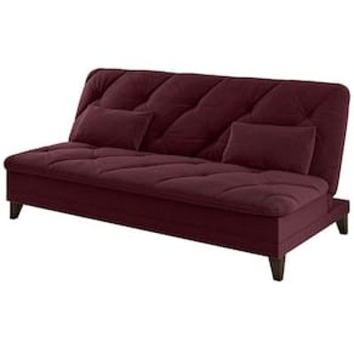 Sofá-Cama 3 Lugares Linoforte Jamile com Encosto Reclinável em Tecido Suede 188cm de Largura Vermelho Carne