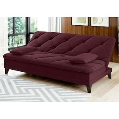 Sofá-Cama 3 Lugares Linoforte Jamile com Encosto Reclinável em Tecido Suede 188cm de Largura Vermelho Carne