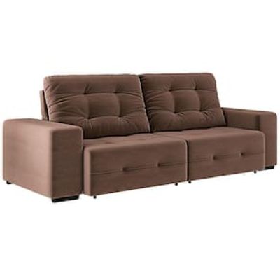 Sofá 4 Lugares Linoforte Bonno Retrátil e Reclinável com 230 cm de Largura e Revestido em Tecido Suede Marrom Chocolate