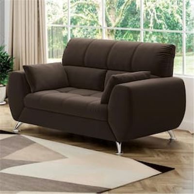 Sofá de 2 Lugares Linoforte Bélgica com 154 cm de Largura e Revestido em Tecido Suede Marrom Chocolate