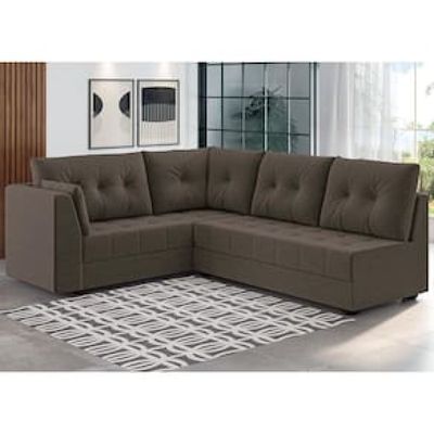Sofá de Canto 6 Lugares Linoforte Toronto com Revestimento em Tecido Suede Marrom Chocolate
