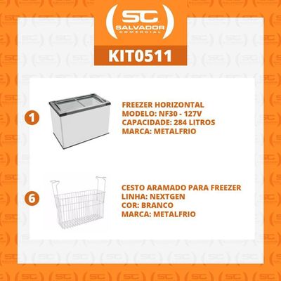Kit - Freezer Horizontal Tampa De Vidro 284 Litros Nf30 127v + 6 Cestos Nextgen Branco 127v