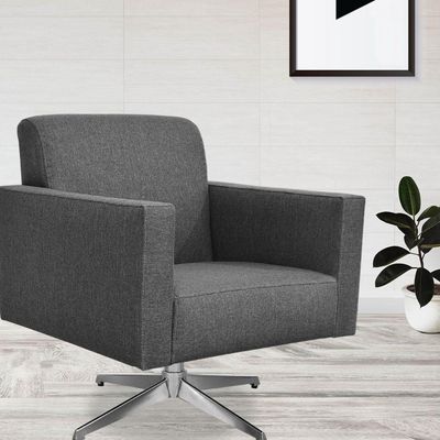 Poltrona Com Base Giratória Para Sala De Estar Linho Chumbo