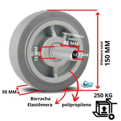 Rodizio Borracha Elastomera 6 Pol. Base Fixa 250Kg