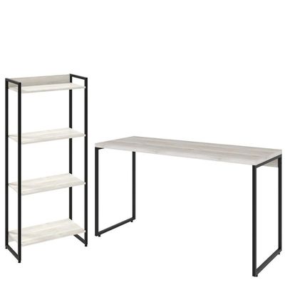 Kit Escritório Estante 4 Prateleiras Com Mesa 135Cm Snow