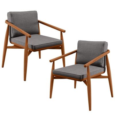 Kit 02 Poltronas Cintas De Corano Linho Cinza Escuro
