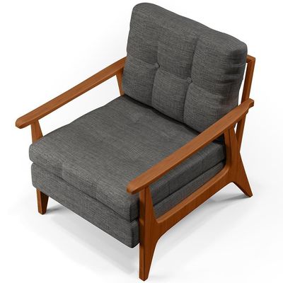 Kit 02 Poltronas Encosto Ripado Linho Cinza Escuro