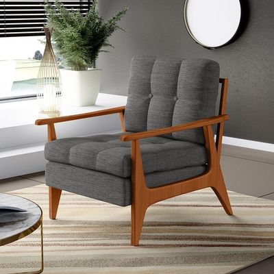 Kit 02 Poltronas Encosto Ripado Linho Cinza Escuro