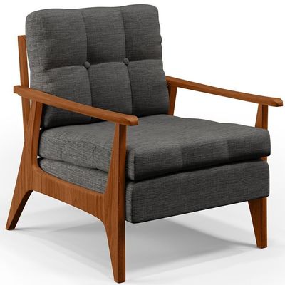 Kit 02 Poltronas Encosto Ripado Linho Cinza Escuro