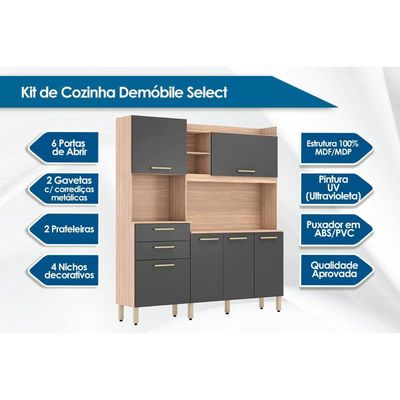 Cozinha Modulada Completa Select c/ 6 Portas e 2 Gavetas 178x194 Amendola/Branco - Demóbile