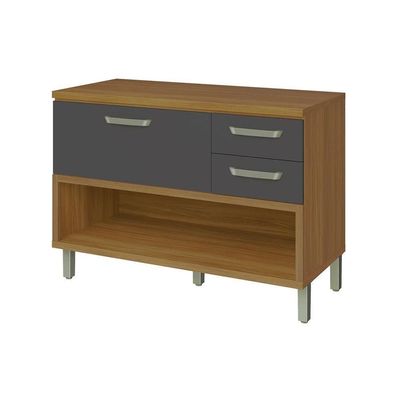 Gabinete p/Pia Cozinha Balcão Princesa 1Porta e 2Gavetas c/ Tampo 120cm Freijo/Grafite - Nesher