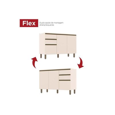 Gabinete p/Pia Cozinha Balcão Connect c/2 Gavetas e 3 Portas 120x51x82cm Off White - Henn