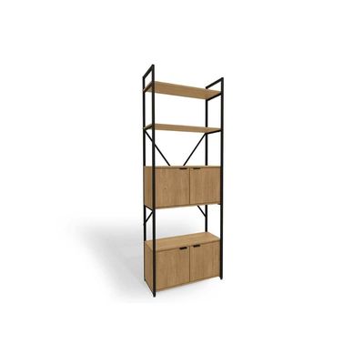 Estante Livreiro de Escritório Industrial Alta LI018 c/ 4 Portas 72x200cm Freijo/Preto - Kappesberg