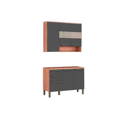 Cozinha Modulada Ronipa Nápoli Prime 2 Peças (1 Armário + 1 Balcão) C2P04 Castanho/Chumbo-Ronipa