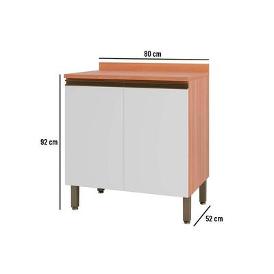 Balcão Cozinha p/Cooktop Thela Macadâmia 2 Portas c/Tampo 80cm Freijo/Branco - Telasul