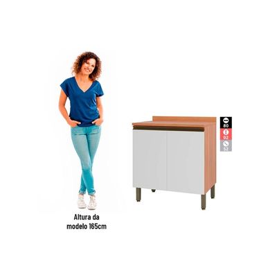 Balcão Cozinha p/Cooktop Thela Macadâmia 2 Portas c/Tampo 80cm Freijo/Branco - Telasul