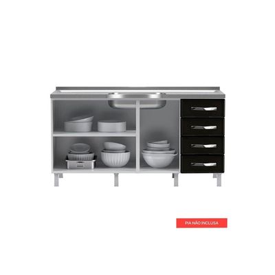 Gabinete p/Pia Cozinha Balcão Star New Aço 3 Portas e 4 Gavetas s/Tampo 160cm Branco - Telasul