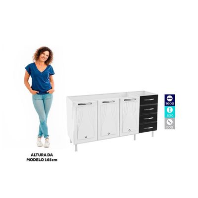 Gabinete p/Pia Cozinha Balcão Star New Aço 3 Portas e 4 Gavetas s/Tampo 160cm Branco - Telasul