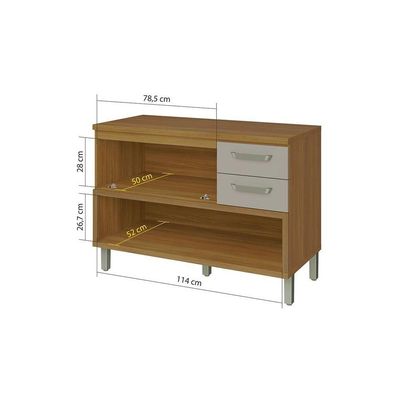Gabinete p/Pia Cozinha Balcão Princesa 1Porta e 2Gavetas c/ Tampo 120cm Freijo/Off White - Nesher