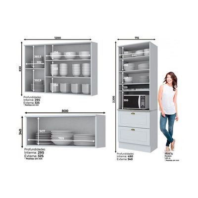 Kit de Cozinha Completa 3 Peças Americana (2 Armários + 1 Paneleiro) CPT09 Branco - Henn