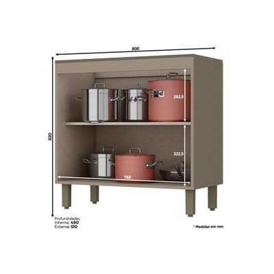 Balcão Cozinha p/Cooktop Connect top 2 Portas c/Tampo 80cm Duna/Cristal - Henn