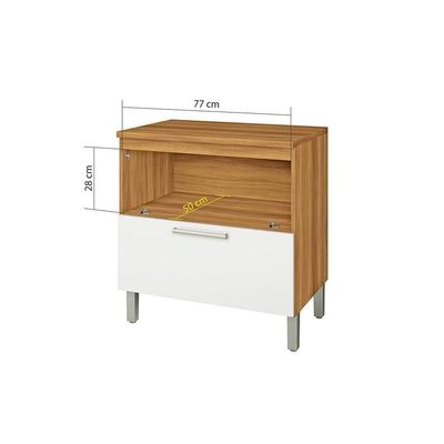 Balcão Cozinha p/Cooktop Burguesa Premium 1 Porta e 1 Gaveta c/ Tampo 80cm Freijo/Grafite - Nesher