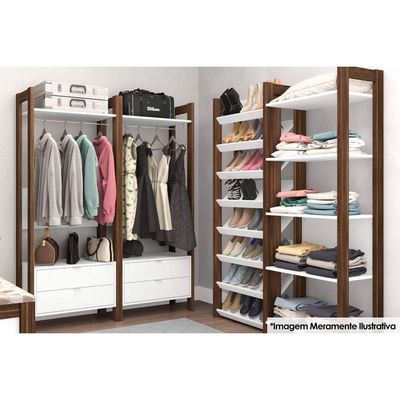 Módulo de Quarto Casal Closet AZ1011 c/ 2 Gavetas e 1 Prateleira Branco/Nogal - Tecno Mobili