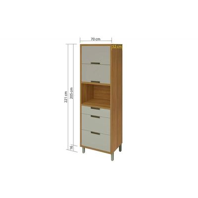 Torre Quente de Cozinha Paneleiro Imperatriz 1Forno c/2Ptas e 3Gavs 70cm Freijo/Off White - Nesher