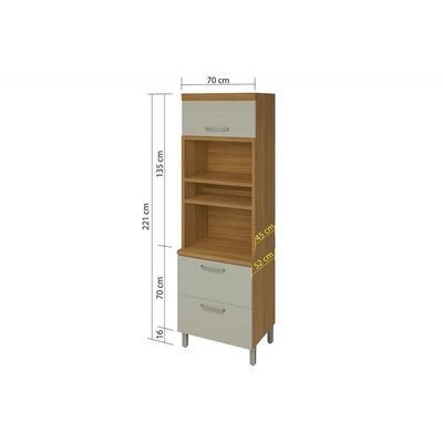 Torre Quente de Cozinha Paneleiro Princesa 2Fornos c/2Pta e 1Gav 70cm Freijo/Off White - Nesher