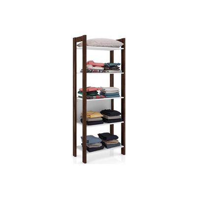 Módulo de Quarto Casal Closet AZ1005 c/ 5 Prateleiras Branco/Nogal - Tecno Mobili