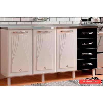 Gabinete p/Pia Cozinha Balcão Star New Aço 3 Portas e 4 Gavetas s/Tampo 160cm Branco/Preto - Telasul
