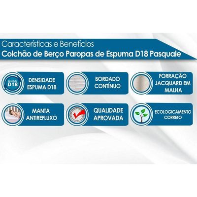 Colchão Infantil D18 Pasquale Rampa Anti-Refluxo (70x150x10) - Paropas