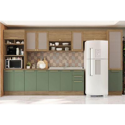 Balcão de Cozinha Modulado Botanic M623 c/ 2 Portas s/Tampo 80cm Nogueira/Verde Oliva - Kappesberg