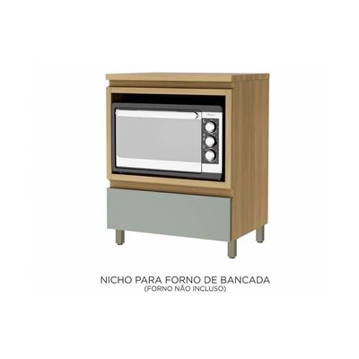 Balcão de Cozinha Modulado Rainha p/ Forno 1 Porta c/Tampo 70 cm Nature/Verde - Nesher
