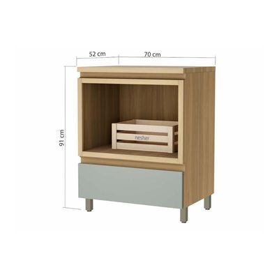 Balcão de Cozinha Modulado Rainha p/ Forno 1 Porta c/Tampo 70 cm Nature/Verde - Nesher