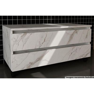 Bancada de Banheiro BN3603 2 Gavetas c/ Rodízio cor Mármore Branco - Tecno Mobili