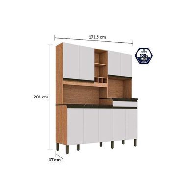 Cozinha Completa Merlot Perfil c/ 9 Portas e 1 Gaveta Sevilha/Cinza - Ronipa