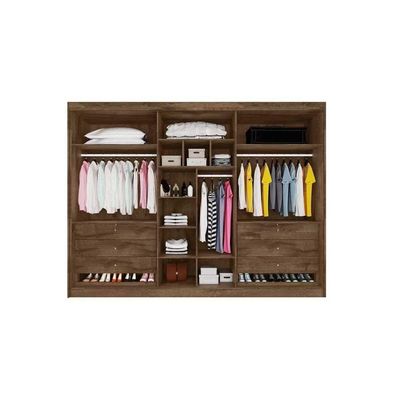 Guarda Roupa 6 Portas c/ 4 Ripadas e 6 Gavetas c/2 Espelhos Potente Braúna - Europa