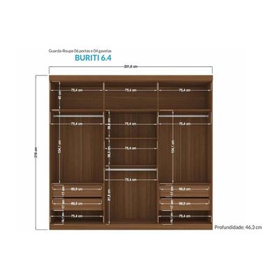 Guarda Roupa 6 Portas e 4 Gavetas Buriti Jatoba/Grafitte - Santos Andirá